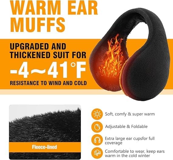 Vinter Polar Fleece Ørevarmere Unisex Foldbar Justerbar Ørevarmer Sort