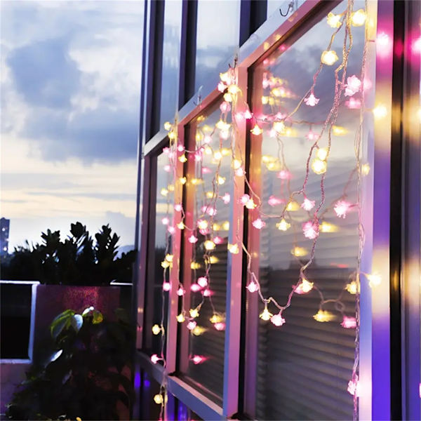 LED solcells körsbärsblommor ljusslinga, varmrosa gård dekoration