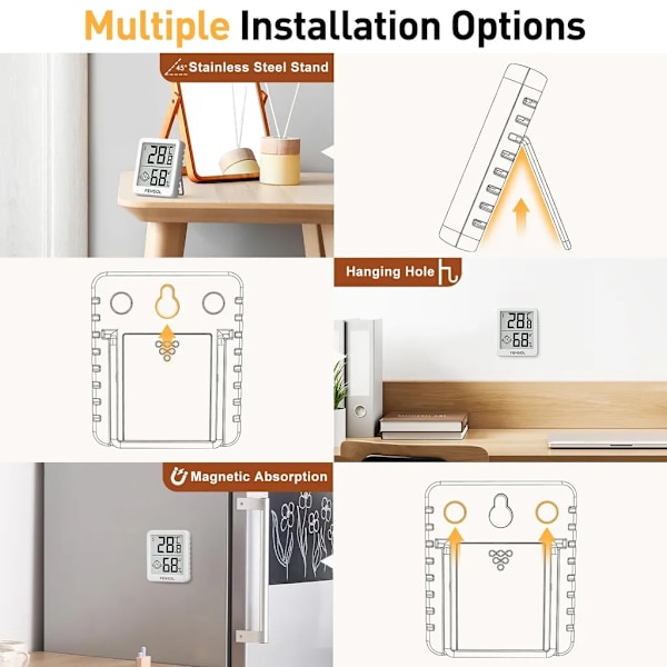 2x Termometer Hygrometer innendørs digital, mini LCD termometer, fuktighetsmåler romtermometer innendørs med smileindikator