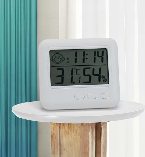 Digital LCD sensor inomhustermometer, väckarklocka, lämplig för babyrum, vardagsrum och kontor