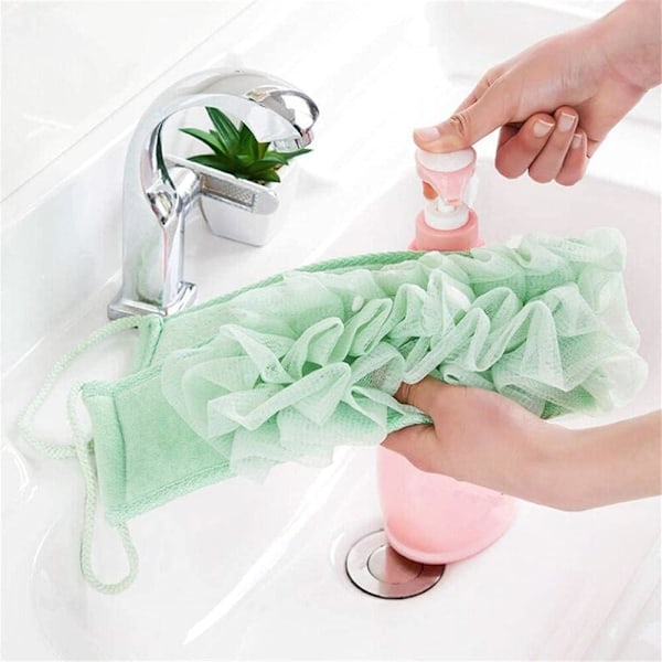 Exfolierande duschband, 2 bad exfolierande handdukar, duschryggtvätt, exfolierande duschryggtvätt, för rengöring av duschkropp, gul, grön
