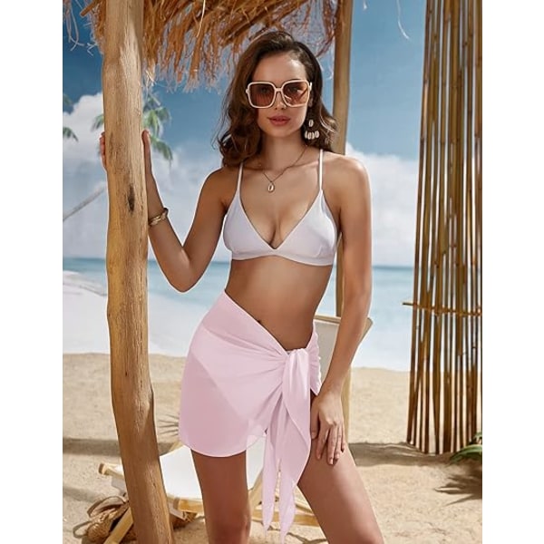 Korta saronger för damer Beach Wrap Skira Bikini Wraps Chiffong Cover Ups Pink 190cm*46cm