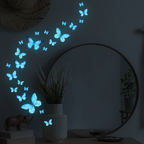 Blue luminous butterfly self-adhesive wall sticker