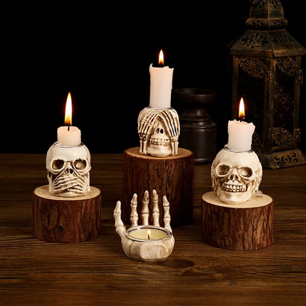 Halloween Ljusstakar med Dödskallar, 4 stycken