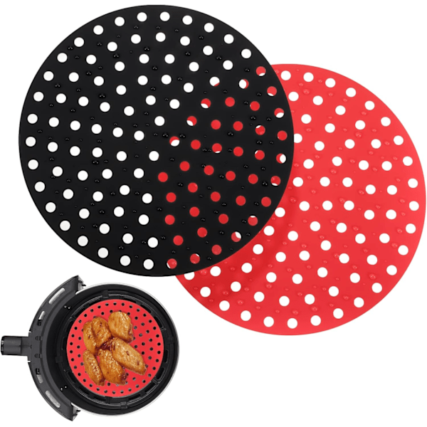 Set of 2 Reusable Silicone Air Fryer Liners Heat Resistant Round Non-stick Air Fryer Baking Mats Kitchen Baking Accessories