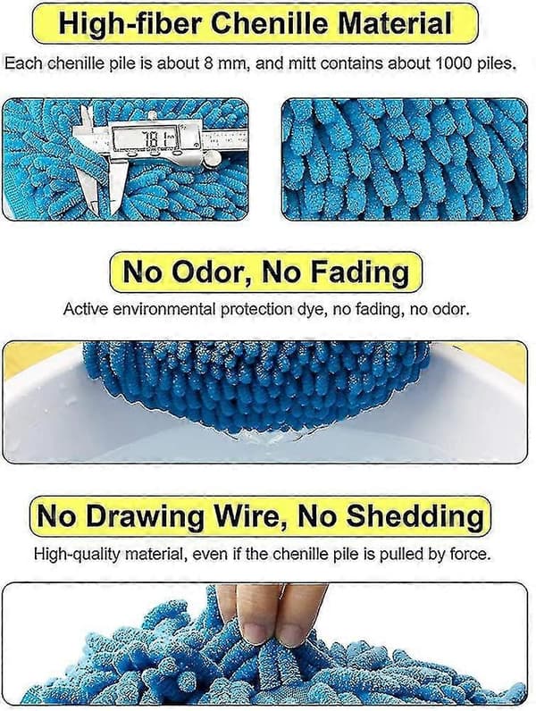 Biltvättshandskar 2-pack - Stora Mikrofiber Biltvättshandskar Bilrengöringshandskar Högkvalitativ Chenille
