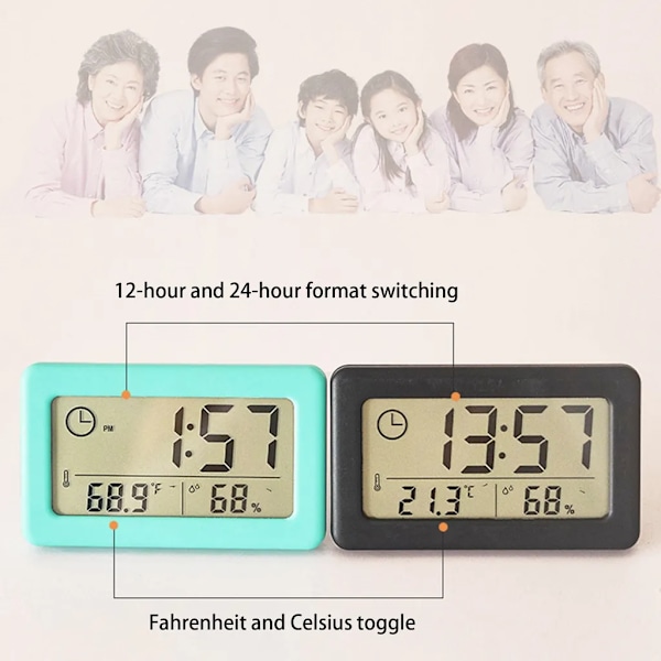 Indendørs digital LCD-bordur med termometer- og hygrometerfunktion, tyndt vægur, bordur, enkelt design