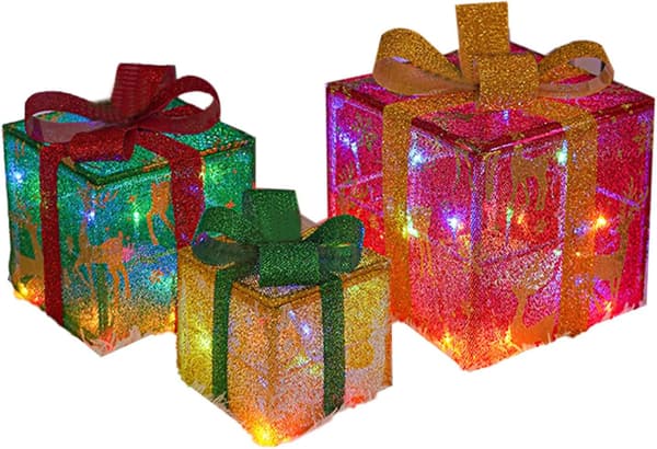 Glödande julklappsaskar, set om 3, Inomhus-/utomhusdekor