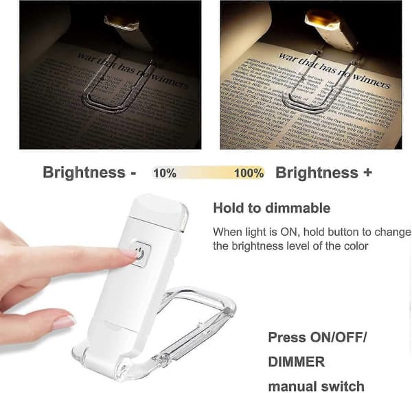 USB Leselys Oppladbart LED Leselys med Leselys Egnet for Lesing i Sengen Clip-on 3-hastigheter