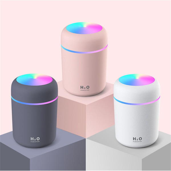 300 ml LED Luftfugter USB Aromaterapi Luftrenser Bil Luftrenser med Farvede LED-lys, Pink