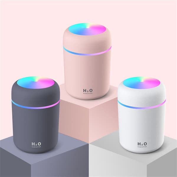 300ml LED Luftfukter USB Aromaterapi Luftrenser Bil Luftrenser med Fargede LED-lys, Hvit