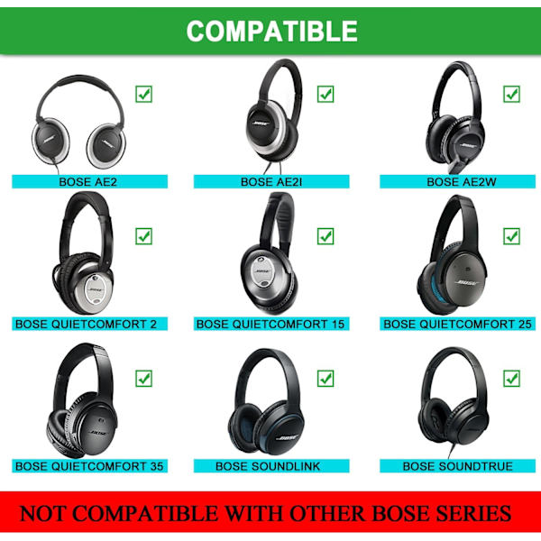 2x hvite øreputer, trådløse surround-øreputer for over-ear hodetelefoner