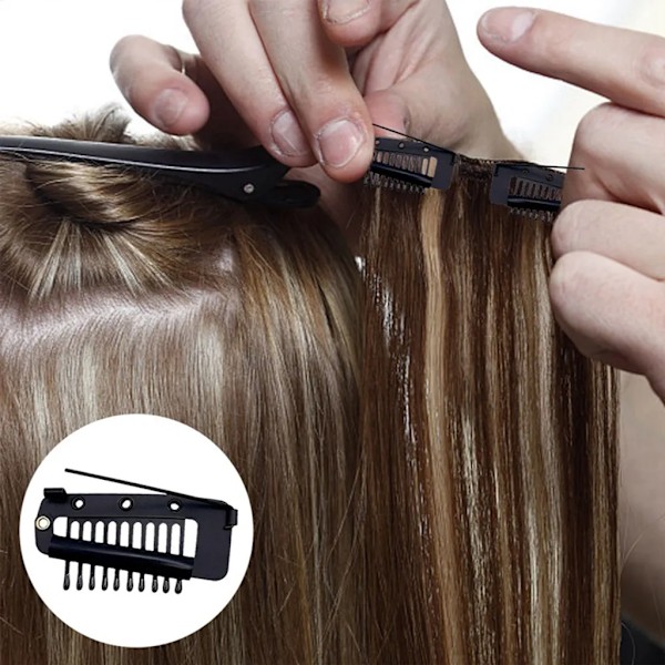 5x hårförlängningsklämmor, hårklämmor hårförlängningsklämmor för extensions flätade, perukklämma (brun)