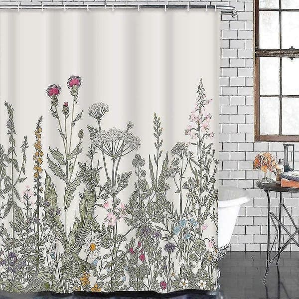 Blomstret bruseforhæng med lyserøde blomster og grønne blade, vaskbart 3D-printbart botanisk bruseforhæng