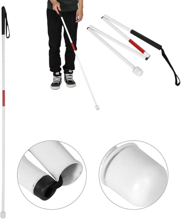Foldbar stok til blinde, 127 cm, 4 sektioner, aluminiumslegering