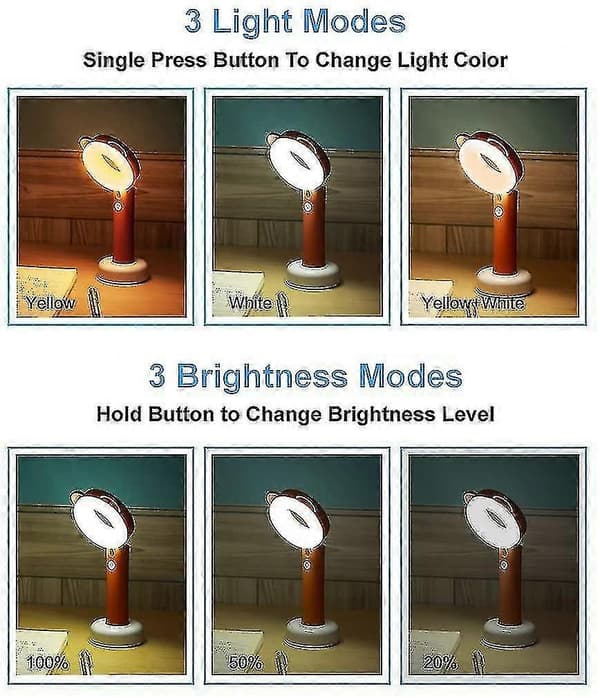 Justerbar 3-Mode LED Pet/Bog Bordlampe, USB Strøm, 1-pak