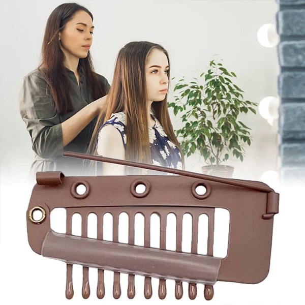 5x hårförlängningsklämmor, hårklämmor hårförlängningsklämmor för extensions flätade, perukklämma (brun)