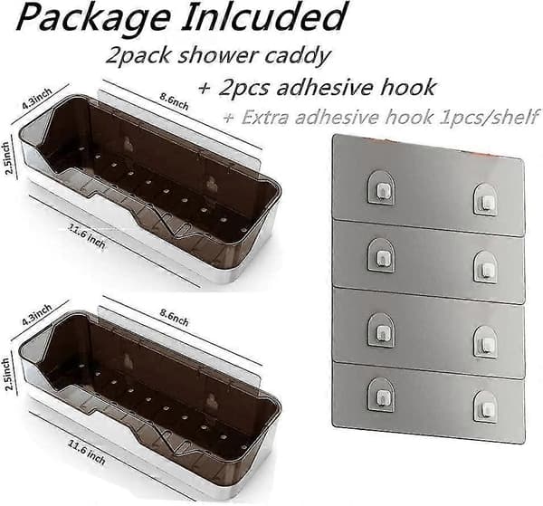 2-pack självhäftande duschkorg – väggmonterad hörnhylla för badrum/kök