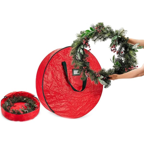 Opbevaringspose til julekrans, opbevaringsbeholder til krans, lynlåspose, (rød), 76*20cm