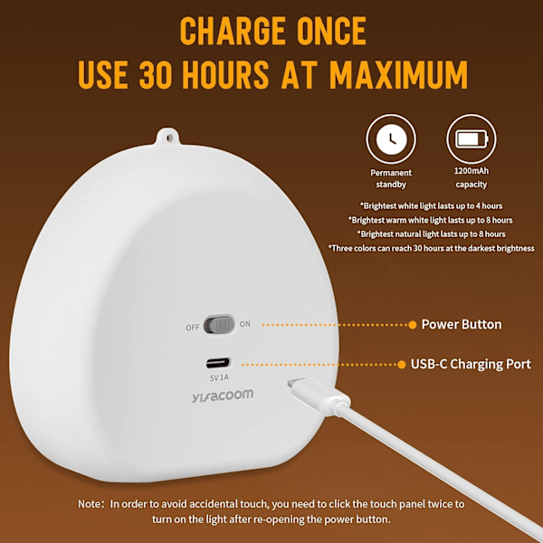 Nattlampa för barn, USB-C laddningsbar LED-nattlampa för bebis, 1 st (varmt ljus (vitt))