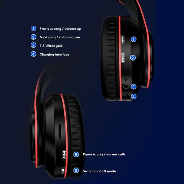 Sort Bluetooth Over-Ear Hovedtelefoner – Foldbar Mikrofon SD/TF/FM til Telefon/PC