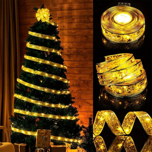 LED-slingor för julgransdekoration, 5m ljusslinga med rosett