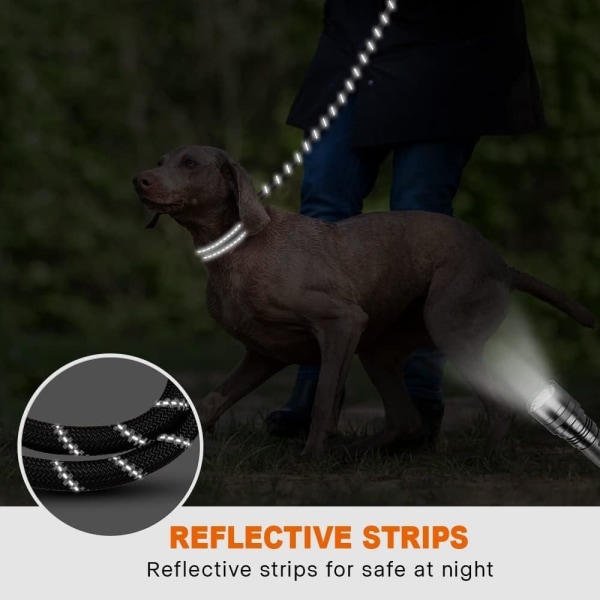 Reb hundesnor med komfortabelt polstret håndtag, stærkt reflekterende tråde hundesnor til store hunde black L-1/2"x6'