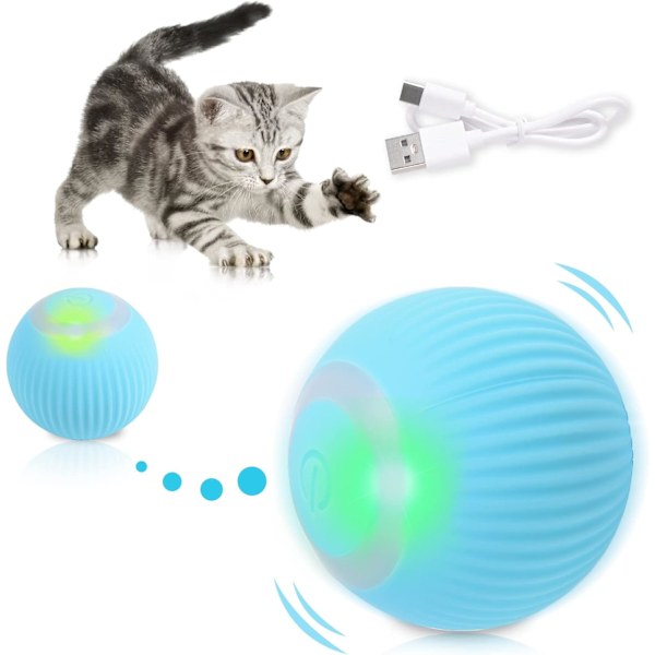 Interaktiv katt leksak USB laddning interaktiv boll automatisk katt boll med LED lampor automatisk studsboll kattunge valp (blå) 1