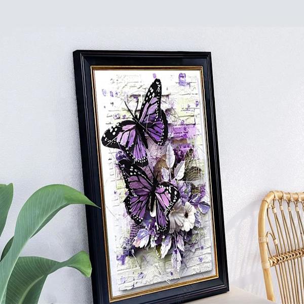 Voksen Diamantmalerisett DIY Rund Full Diamant Sommerfugl Blomst Diamantkunst Voksen 5D Diamantmaleri Flott for Hjemmefritid og Veggdekorasjon
