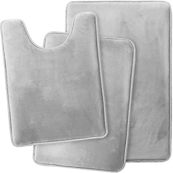 Baderomsmatte i Memory Foam – Korallfleece Sklisikker Maskinvask 3-Deler