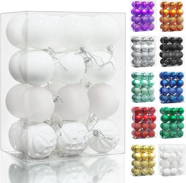 24-pack 3 cm Vita Okrossbara Ornament – Matta/Guldiga Plastkulor