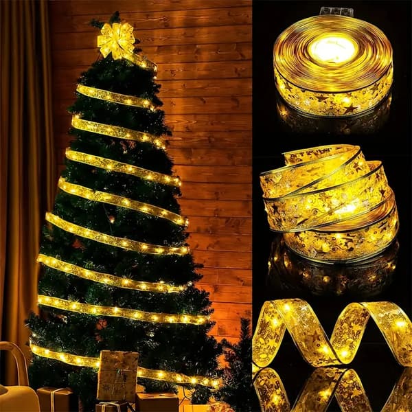 LED-båndlys for juletrepynt, 5m feebåndlys med sløyfe