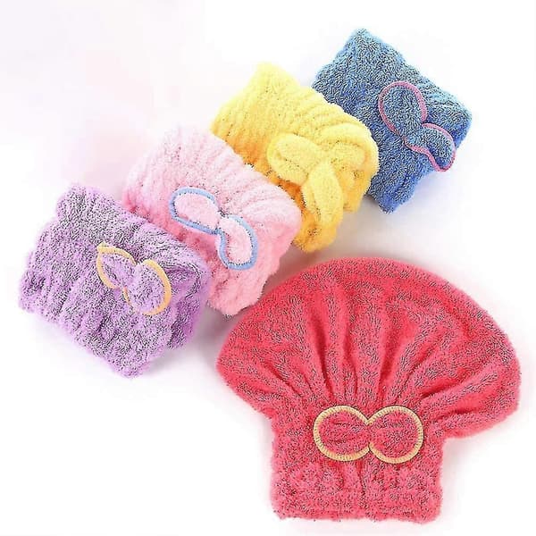 Mikrofiber Hårtørringshætte - Sløjfe Absorberende Hurtigtørrende Hårbånd til Kvinder, Pink
