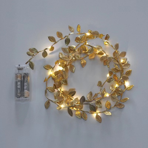 LED gold artificial leaf light string, 5m 50 lights