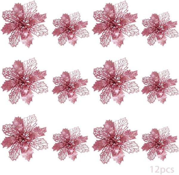 24 Gyllene Glitter Julstjärnor, Julgran/Bröllopsblommor