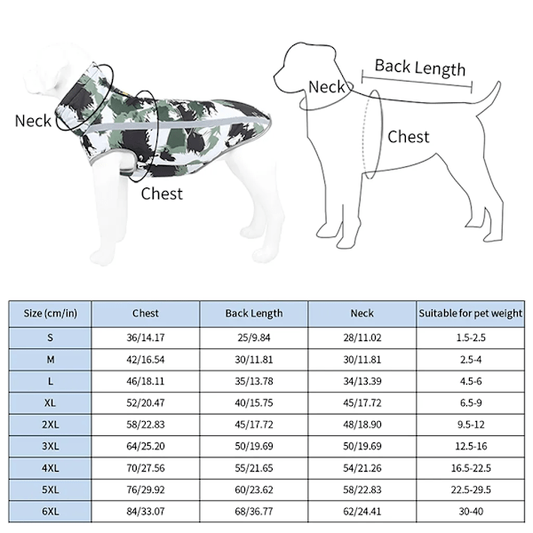 Vindtett Hundejakke Vinter, Varm Hundejakke med Reflekterende Striper, Hundejakke Vanntett Vinter Varm Jakke for Små Mellomstore og Store Hunder, 3XL