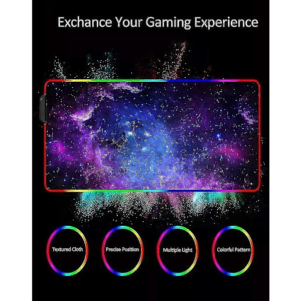 Gaming Musemåtte - Stor Xxl Musemåtte 800x300mm, 14 Modes LED Belyst Musemåtte, Non