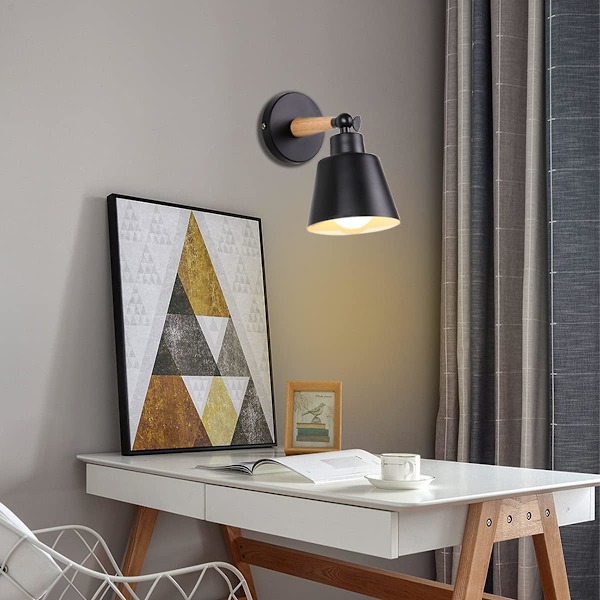 En uppsättning av 2 moderna industriella metallvägglampor E27 Edison vindlampor Cafe Bar Korridor Matrum Sovrum (svart)(glödlampa ingår ej)