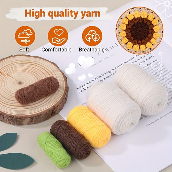 Virka Solros Axelväska Kit – Nybörjare m/ Material & Guide, Gåva