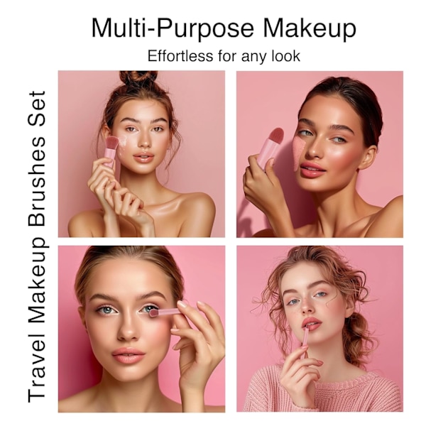 Bærbar lyserød mini makeup børste med spejl og etui