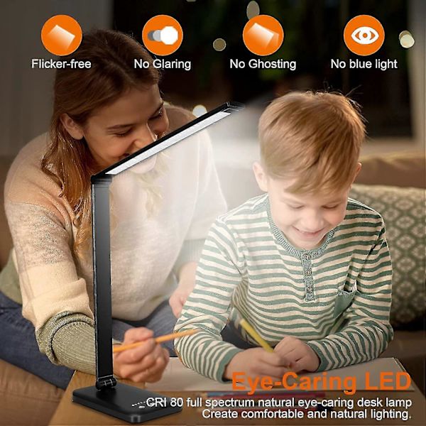 10-Lysstyrke 5-Tilstand LED Skrivebordslampe – USB Øjenbeskyttelse Timer Foldbar