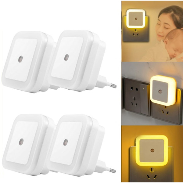 4x LED-yövalo pistorasiaan Lasten hämäräanturi pistorasiavalo Yövalo Portaikkovalo (Lämmin valkoinen)