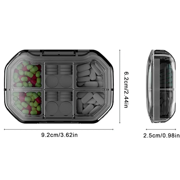 Pilleboks liten 4 rom + 6 rom, Reise pilleboks oppbevaringspose Bærbar pilleboks skillevegg Fuktsikker pilleboks,