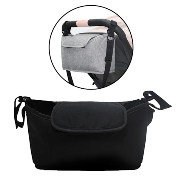 Baby Stroller Organizer Bag Buggy Henge Baby Bag Stroller Cup Holder, Enkelt festet til de fleste barnevognhåndtak, Farge Svart