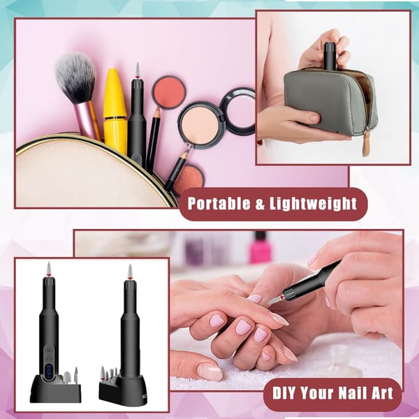 Manicure- og pedicuresæt, elektrisk neglefil, 6 negleplejetilbehør, 2 opladningsmetoder, 3 hastighedsniveauer, med LED-display - Sort