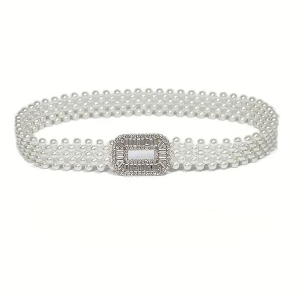 Dam vit pärlhalsband i midjan, elegant elastisk