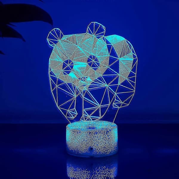 Panda 3D Nattlampe – Plug-in LED Optisk Illusjon Barneseng med Fjernkontroll