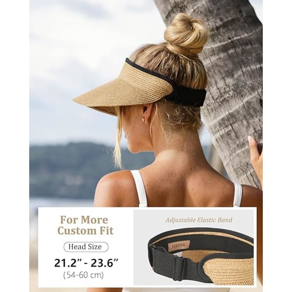 Dame solskærmshatte Halm solskærme til kvinder Sommerpakkebare hestehale strandhatte til kvinder Rejse UPF 50+ brown