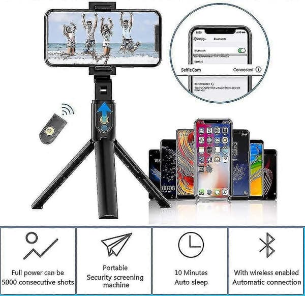 Selfie Stick Stativ, Fjärrkontroll, Kompatibel med iPhone 11-13 & Android