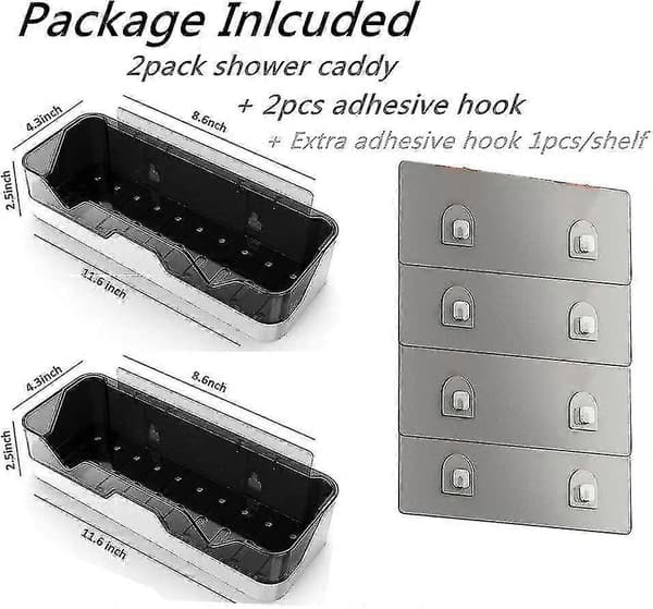 2-pack självhäftande duschkorgar, hörnförvaring, +2 extra krokar